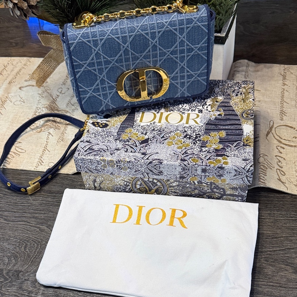 Denim Crossbody Bag in Blue with Gold Details